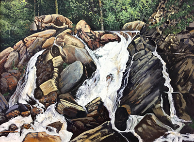 Chris Stoffel Overvoorde painting, Waterfall Waterton, for sale from Eyekons Gallery
